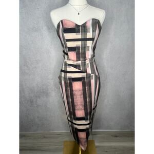 Strapless Sweetheart Abstract Print Cocktail Party Dress Size 6 Small
